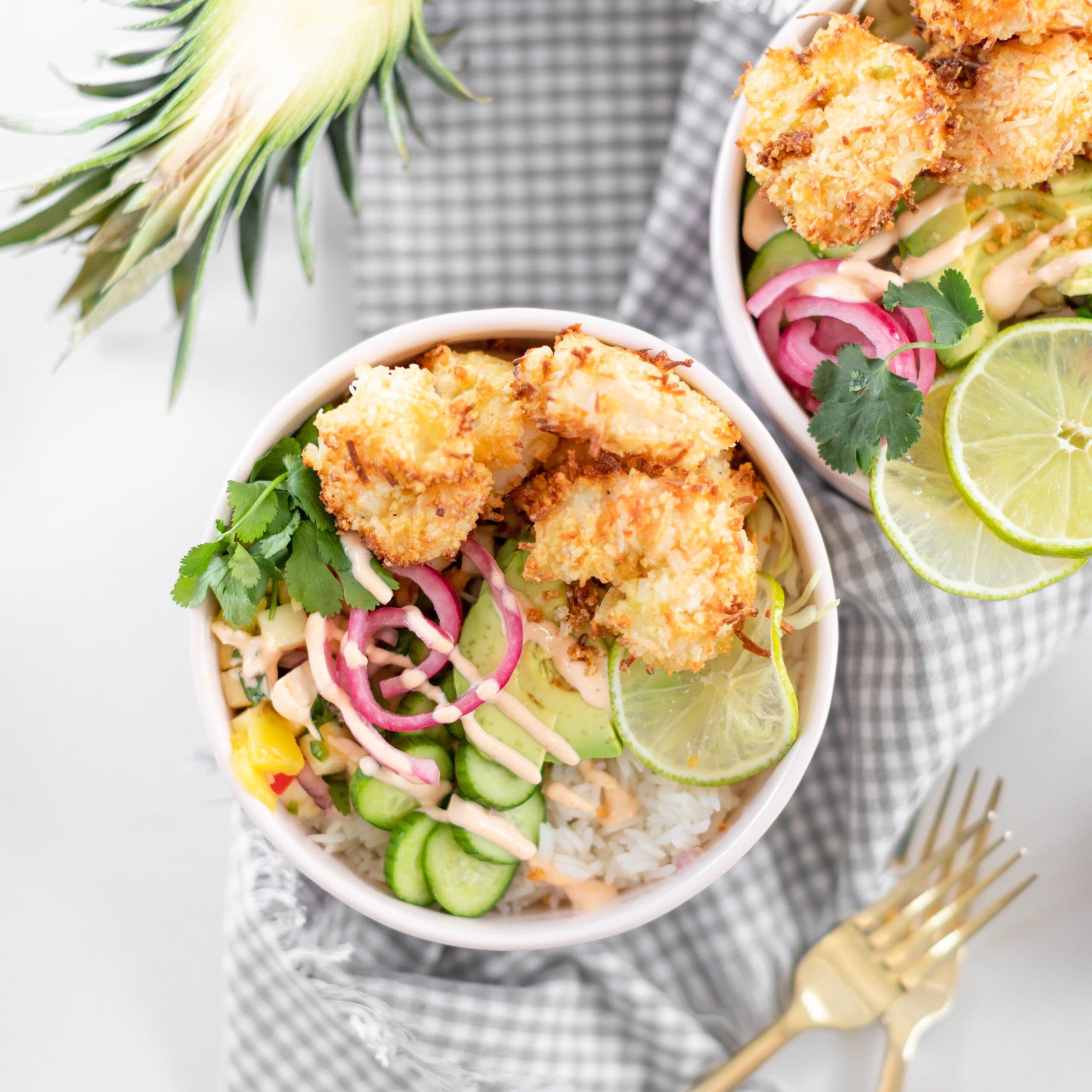 Crispy Coconut Shrimp Rice Bowls banner image
