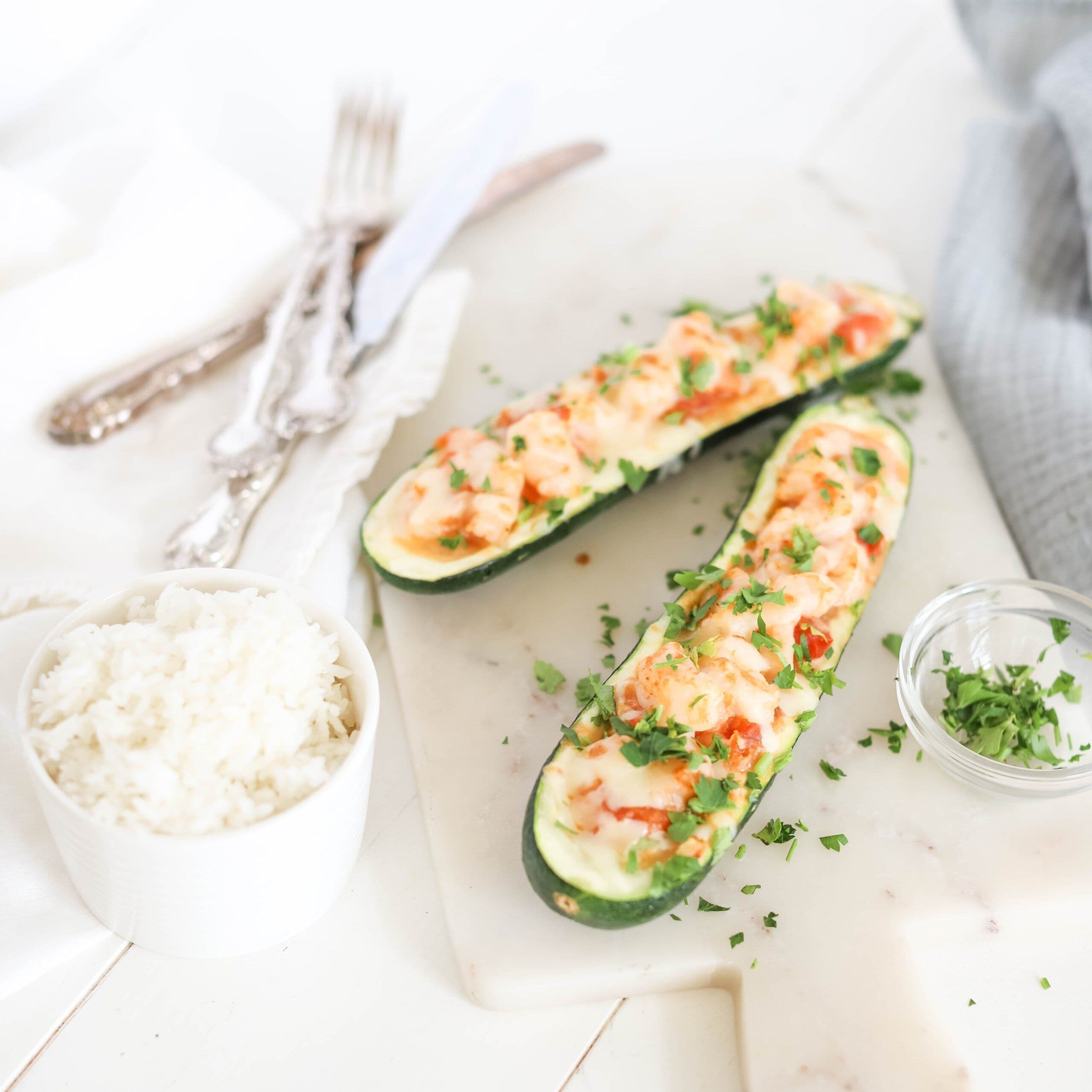 Garlicky Shrimp Zucchini Boats banner image