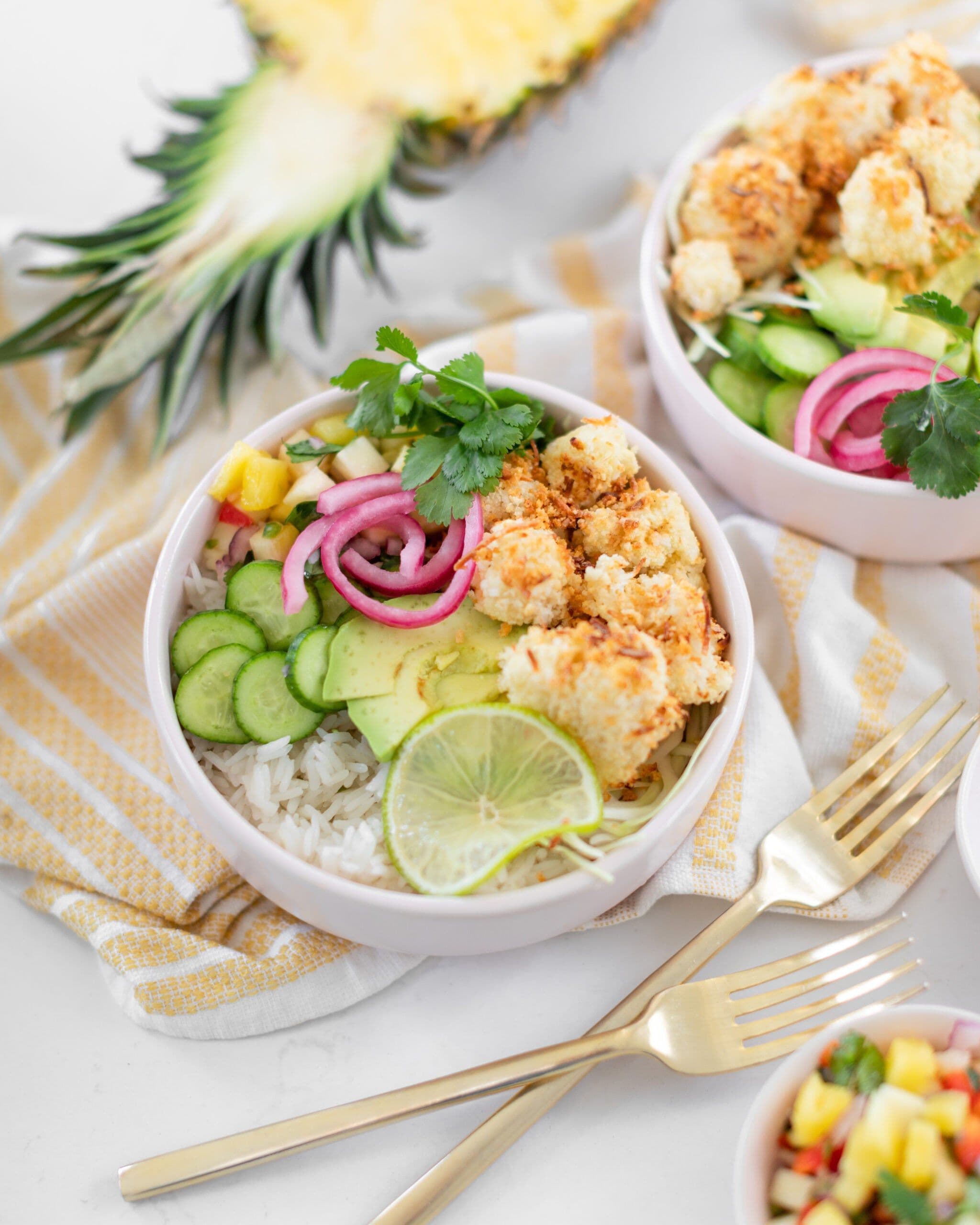 Crispy Coconut Cauliflower Rice Bowls banner image