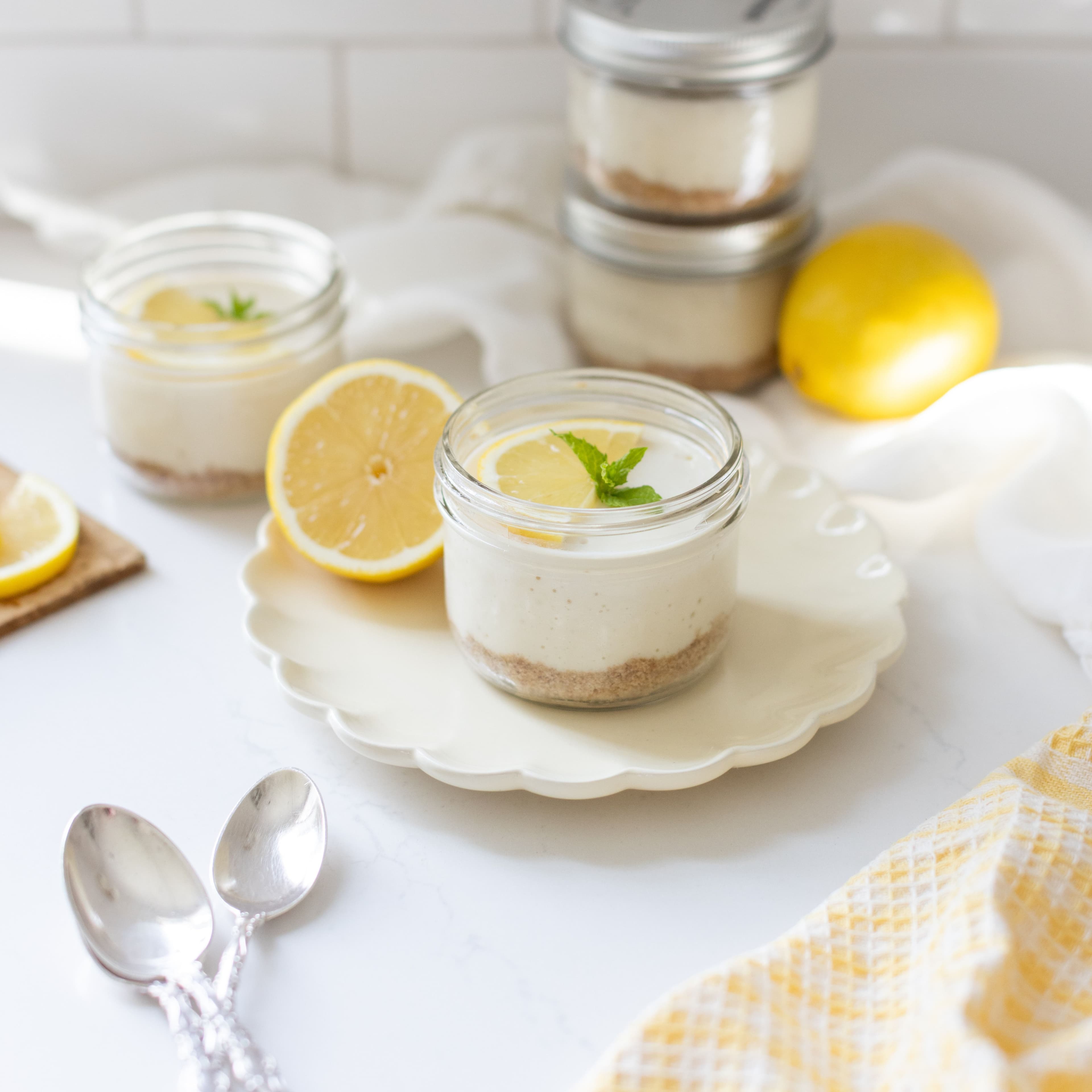 High Protein Lemon Meringue Cheesecake Jars banner image