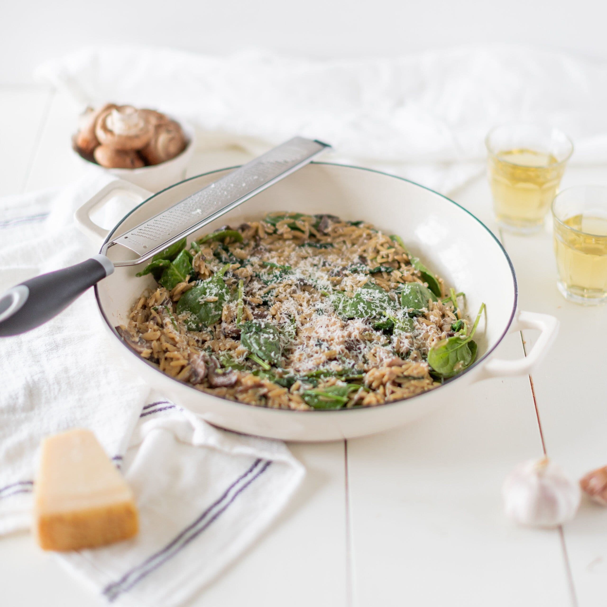 One Pot Spinach & Mushroom Orzo banner image