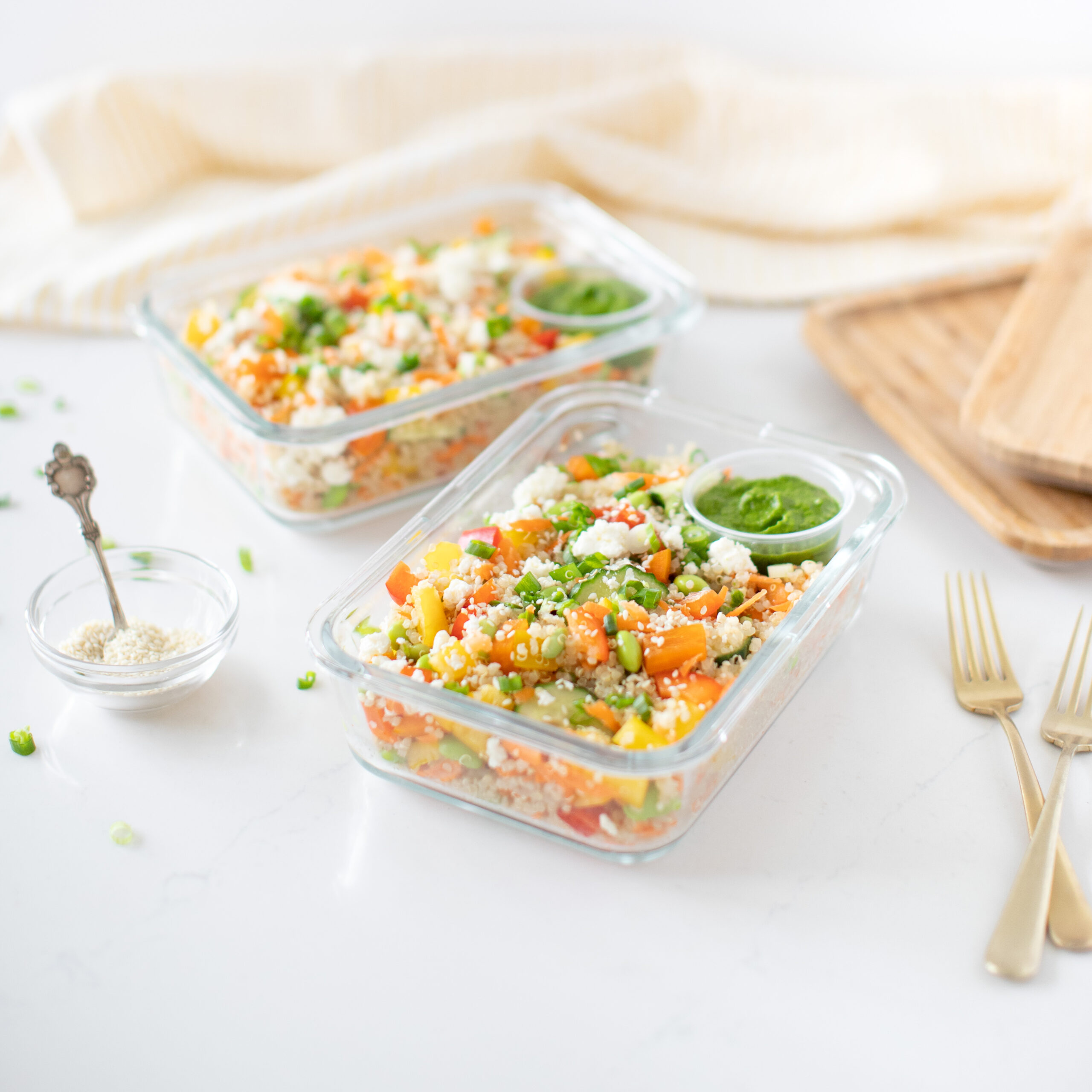 quinoa salad in takeout containers