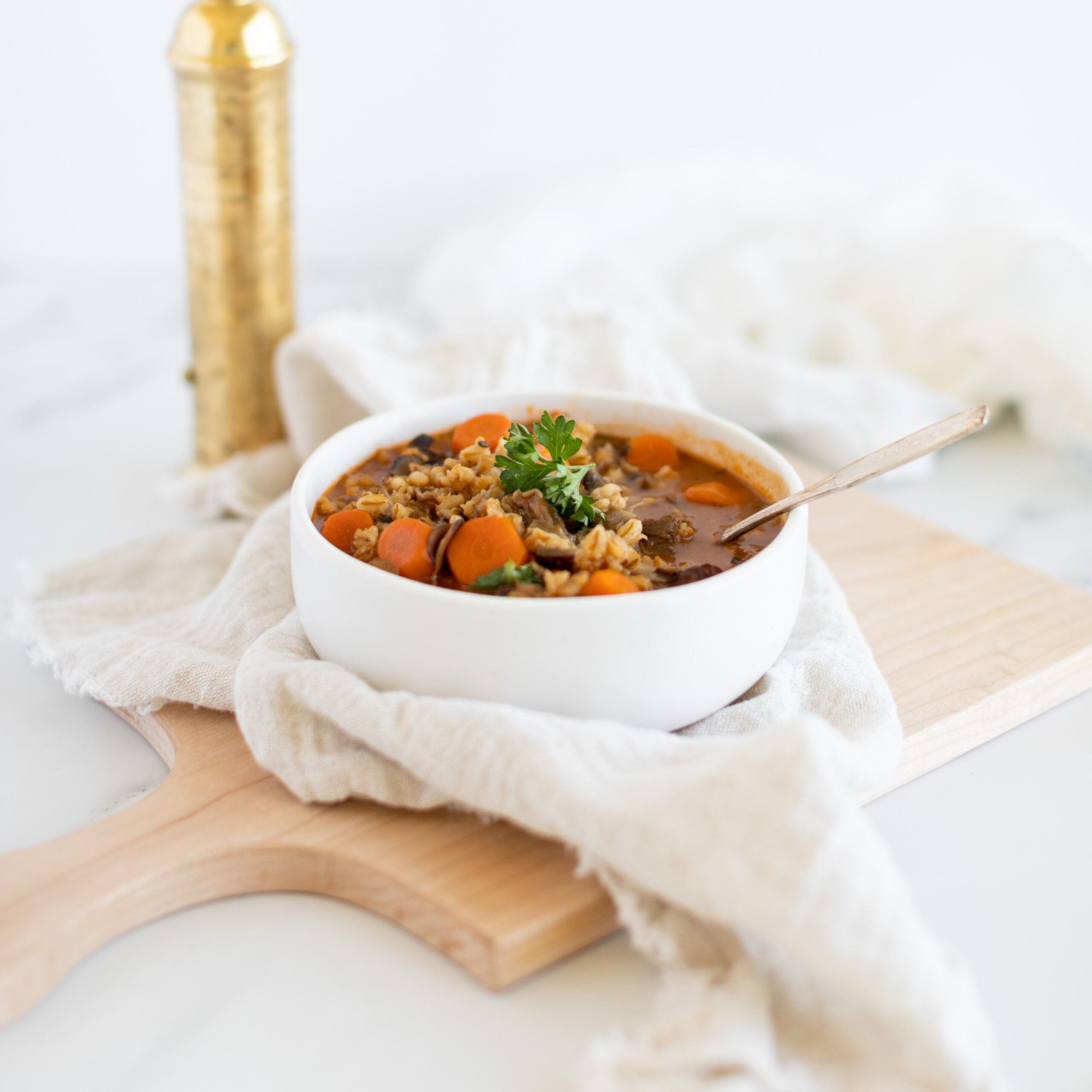 beef and barley soup featured in a bowl