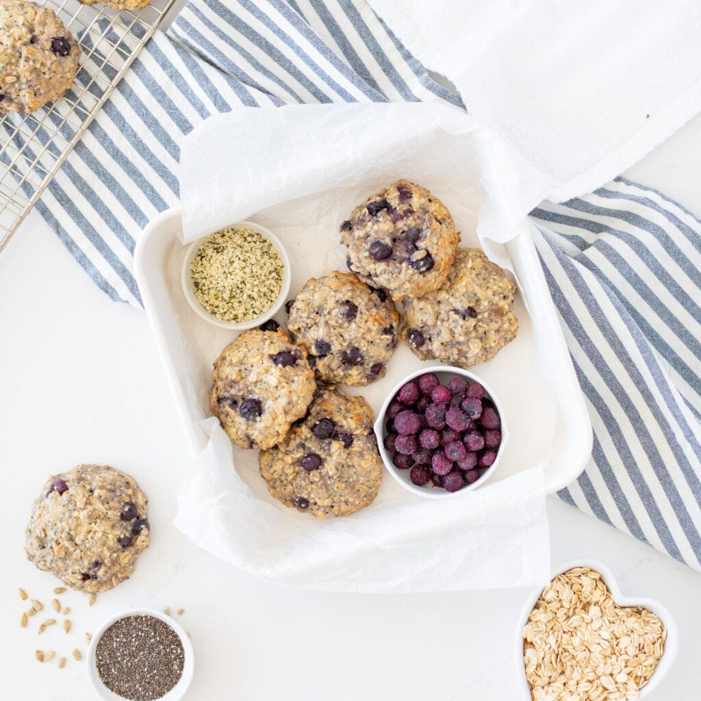 blueberry cookies on a baking sheet 