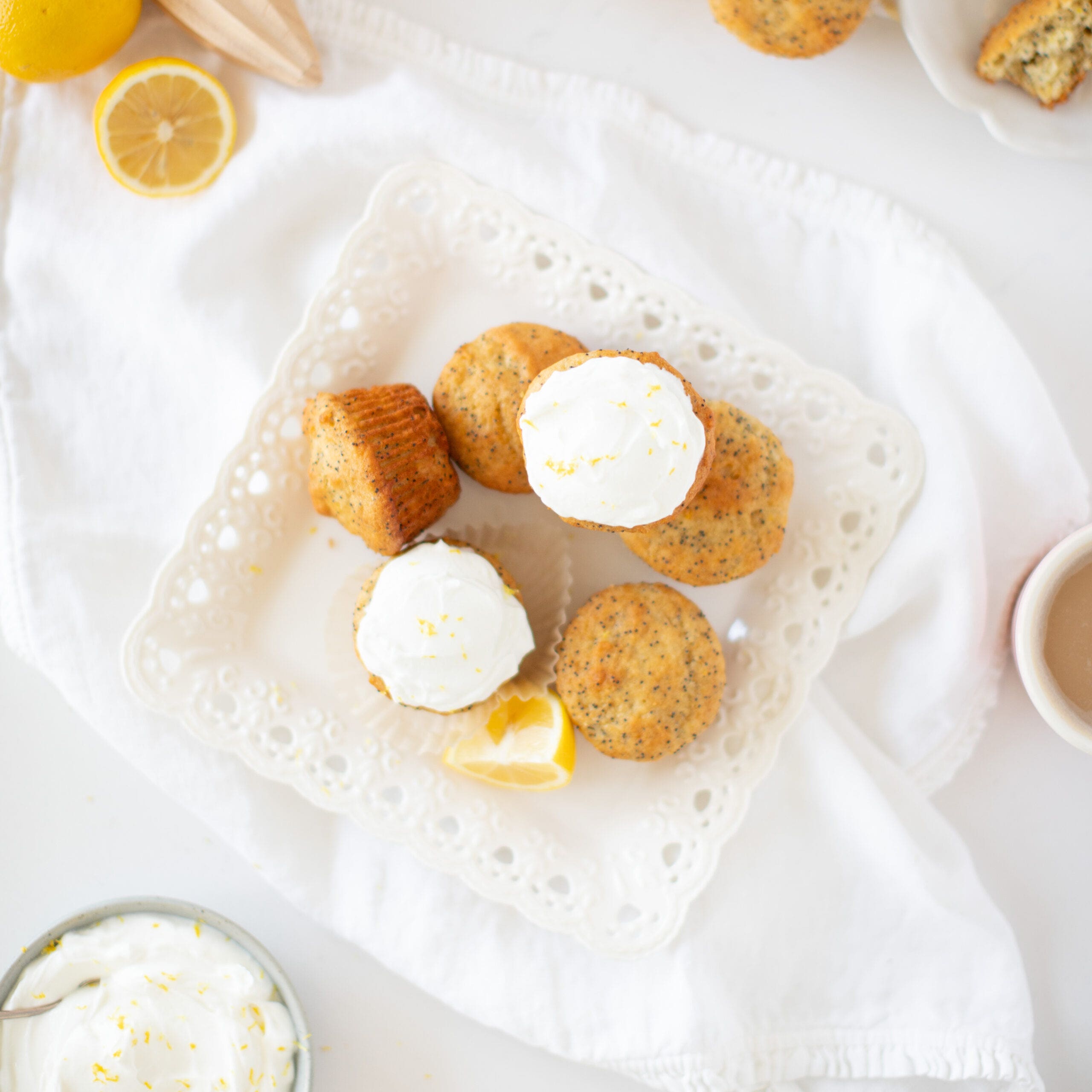 Overhead view of lemon muffins