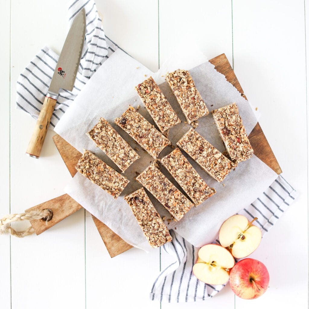 apple oat bars cut up on a cutting board