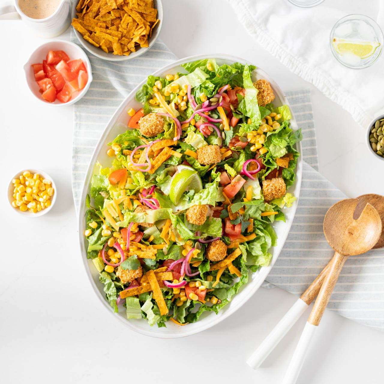 southwest salad with crispy tofu on top