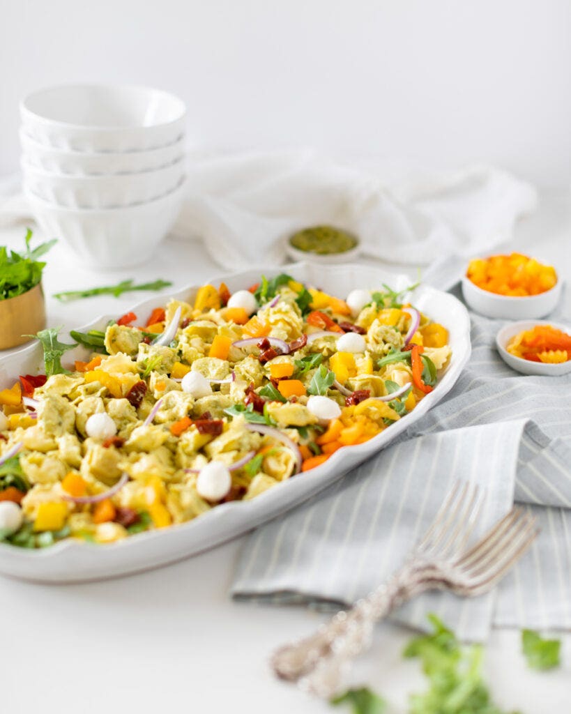 tuscan pasta salad on a platter