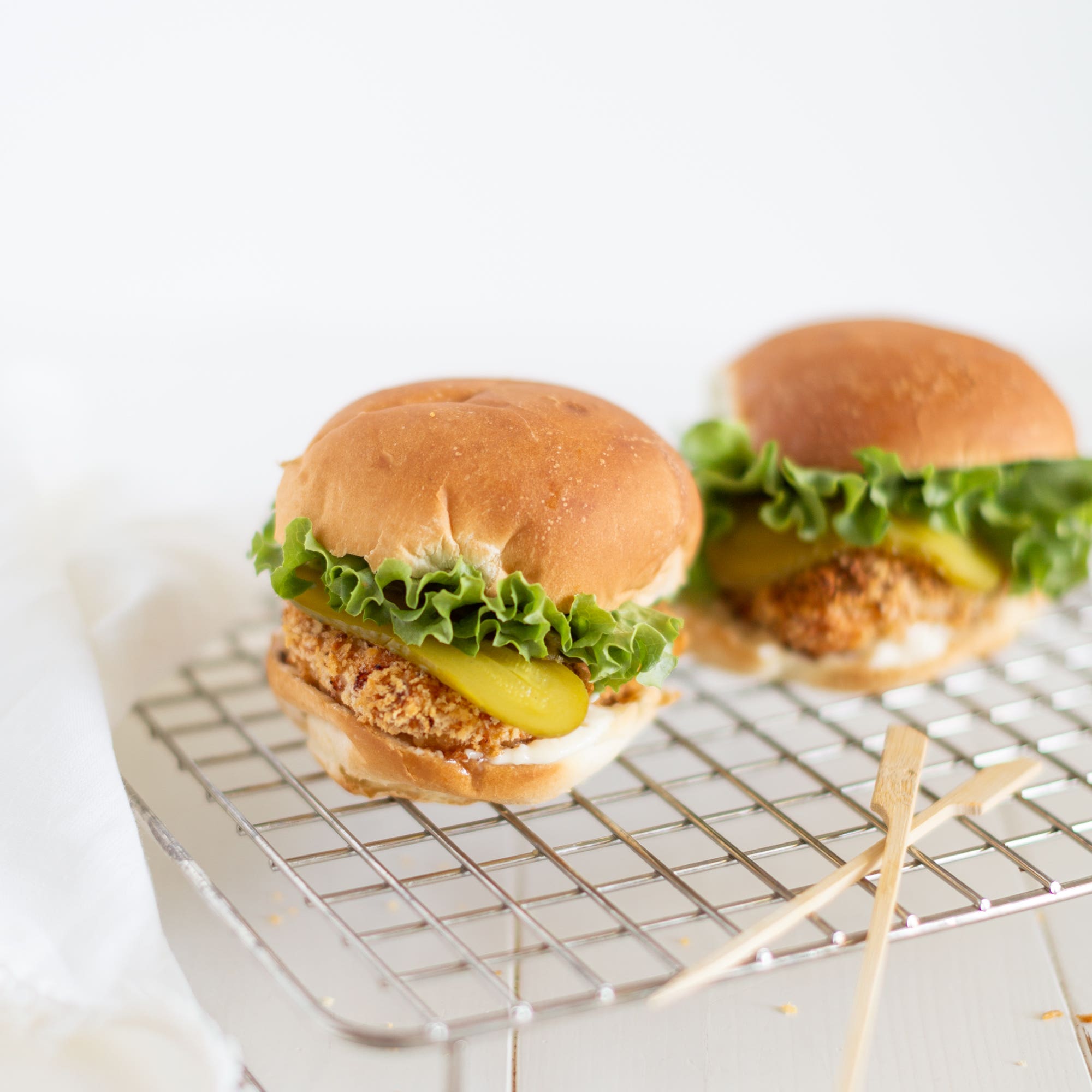 crispy chicken sandwiches on a wire rack