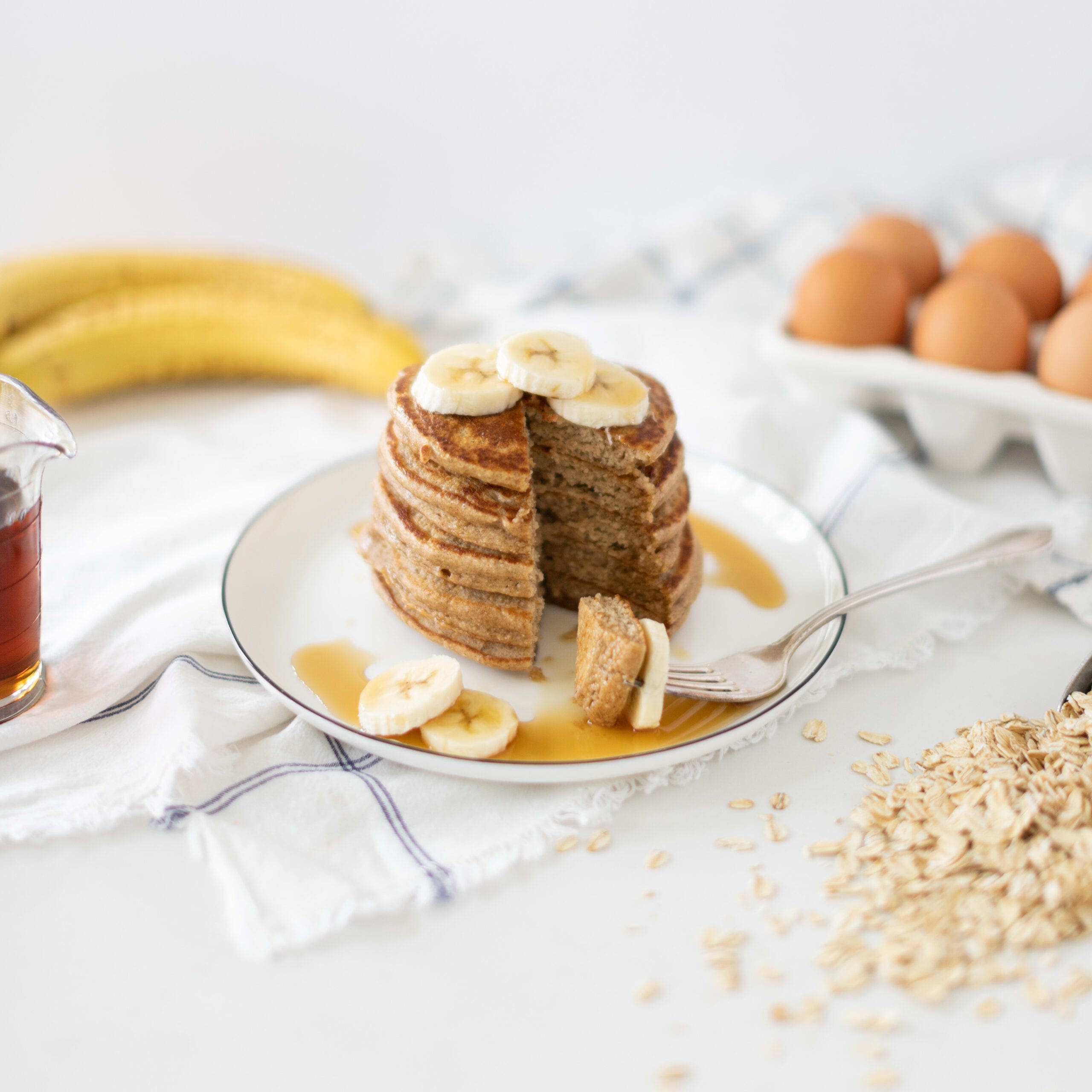 stacked vegan oat pancakes