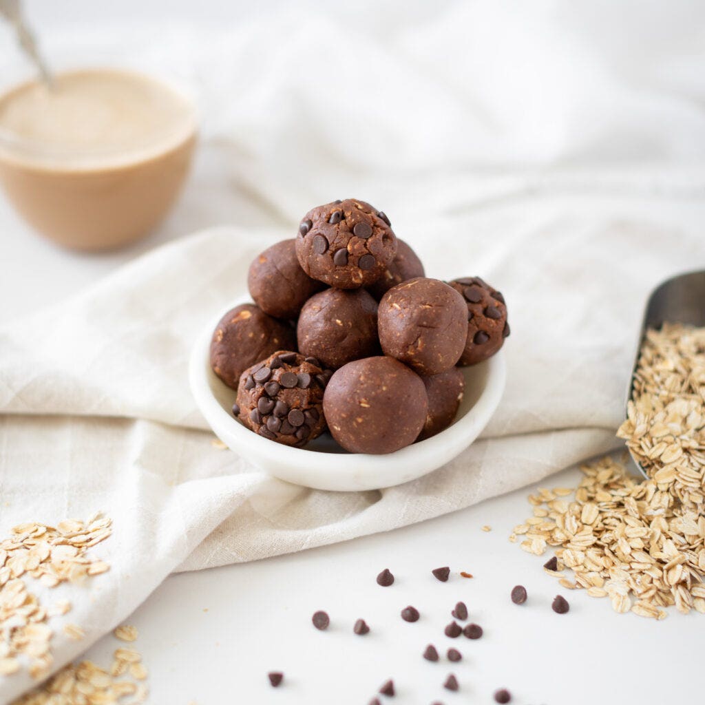 A bowl of homemade Chocolate Chunk Energy Bites.