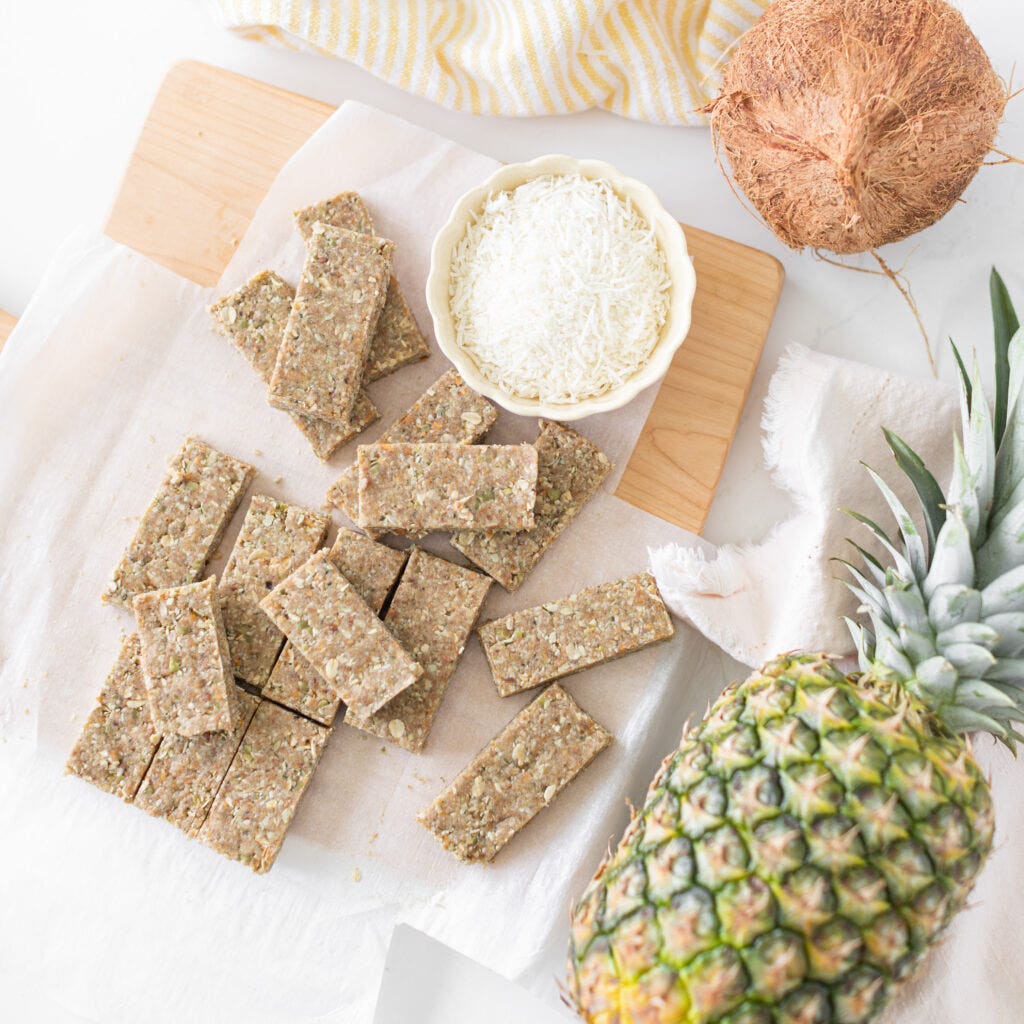 A homemade batch of Pina Colada Oat bars.