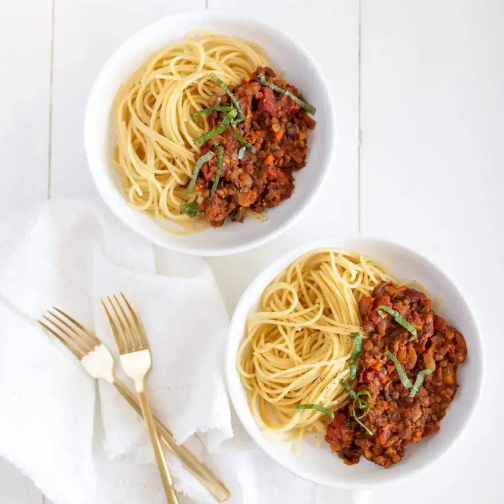 2 bowls of lentil bolognese